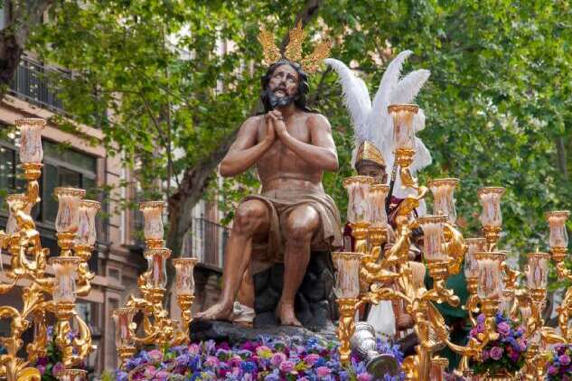 Statue of Jesus of the Penalties carried by the Brotherhood of the Stars during a Holy Week procession in Seville, Spain.